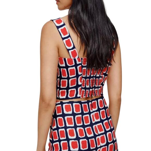 Reformation Vio Linen Top Napoli Print Square Neck Size 4 - Picture 2 of 8